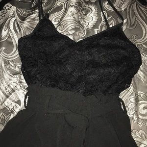 Black lace top jumpsuit with belt